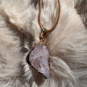 Muse Rose Quartz Electroplated Crystal Pendant on Brown Cord